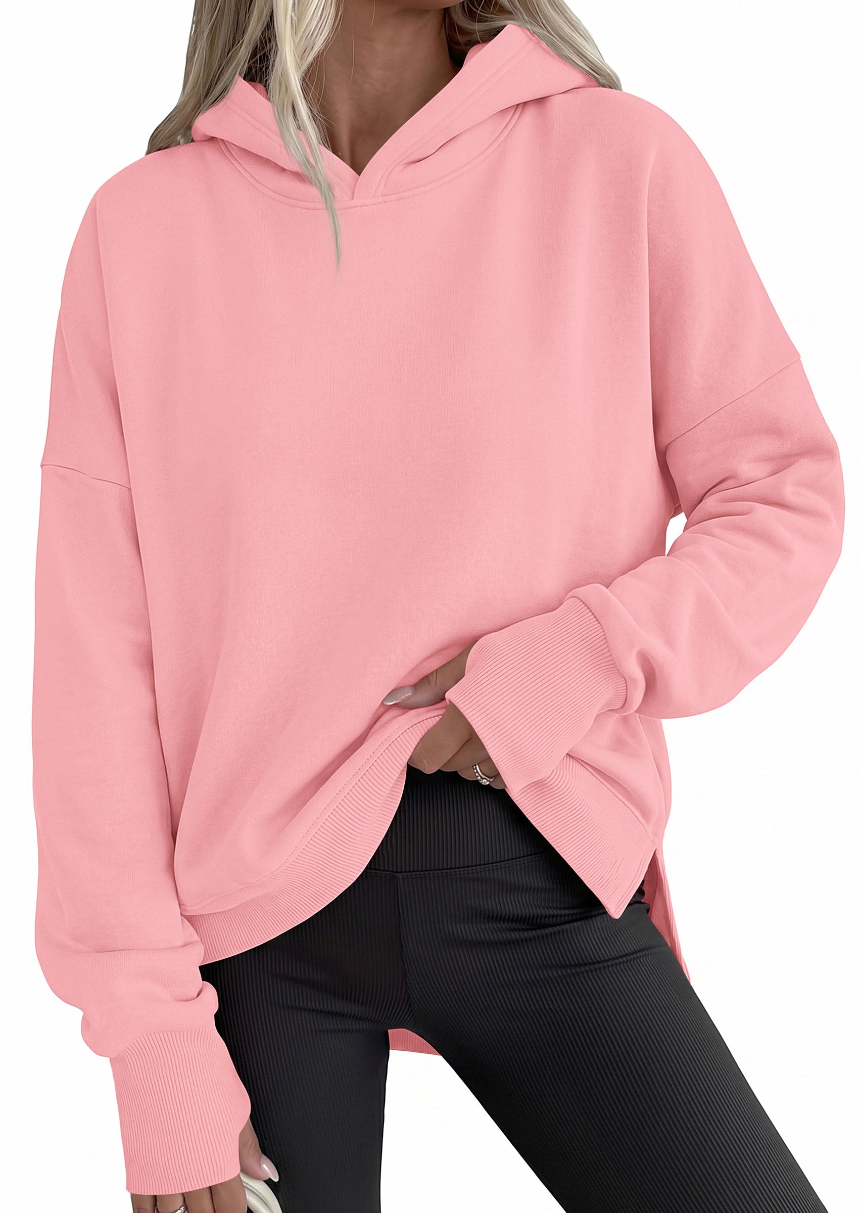 PRETTYGARDEN Womens Oversized Hoodies Side Slit Sweatshirts | Fall Fashion 2026 Trendy Outfits, Thumbholes & Unique Center Seam, Comfort Drop Shoulder Pullover, Chic Tunic for Leggings
