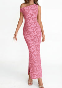 PRETTYGARDEN Womens Floral One Shoulder Maxi Dress 2026 Summer Spring Bodycon Ruched Side Slit Elegant Cocktail Party Dresses PRETTYGARDEN