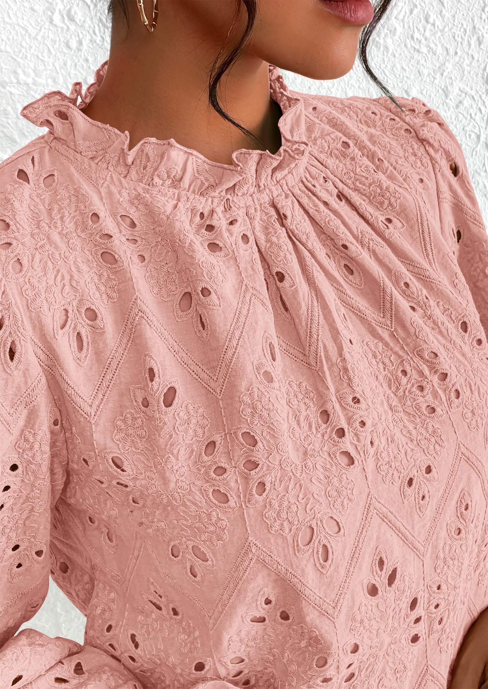 PRETTYGARDEN Womens Tops Dressy Casual Spring Long Sleeve Shirts Embroidered Eyelet Blouses Going Out Outfits