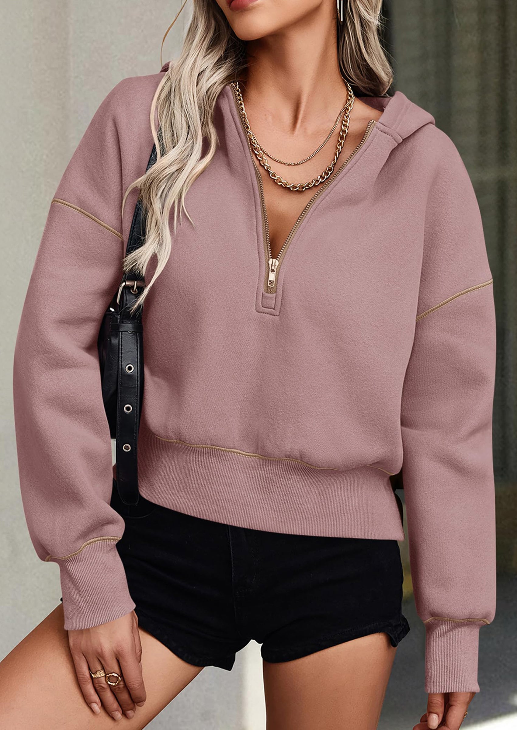 PRETTYGARDEN Women's Hooded Sweatshirts Long Sleeve Half Zip Cropped H