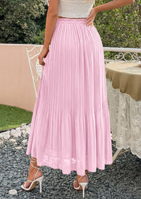 PRETTYGARDEN Pleated Long Skirts for Women Summer Vacation Outfits 2026 Spring Elastic Waisted Flowy Chiffon A-Line Midi Skirt PRETTYGARDEN