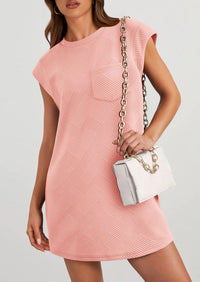 PRETTYGARDEN Women's Summer Short T Shirt Dress Cap Sleeve Crew Neck Casual Loose Basic Mini Dresses