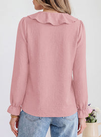 PRETTYGARDEN Women Early Fall Fashion Dressy Casual Blouses  | Comfy Lightweight,Lantern Long Sleeve Shirts,Cute Ruffle V Neck,Going Out Tops,Business Work Outfits,Trendy Daily Clothes
