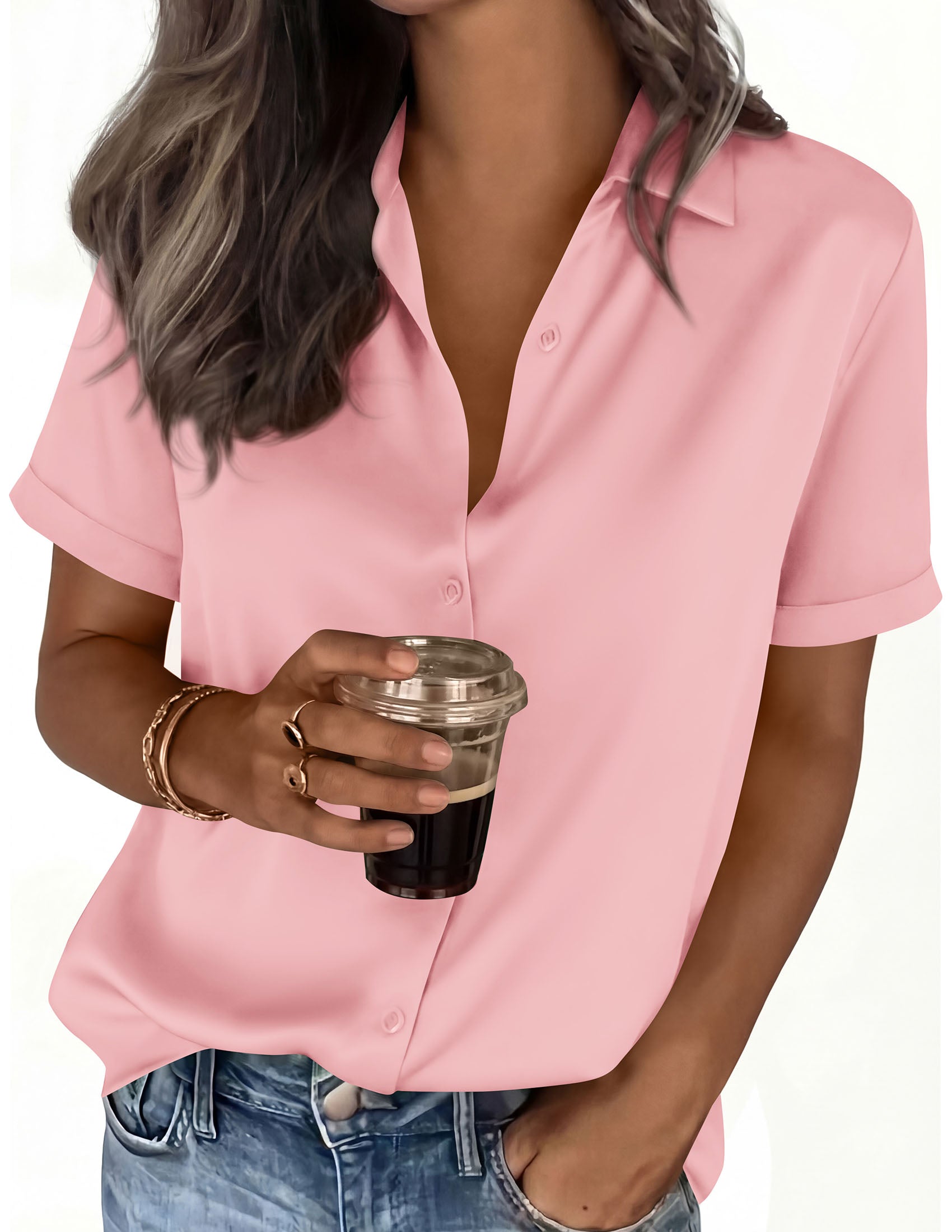 PRETTYGARDEN Women's 2026 Summer Button Down Shirts Short Sleeve Work Tops Dressy Blouses Spring Business Casual Outfits PRETTYGARDEN