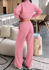 PRETTYGARDEN Women's 2 Piece Sweat Set Casual Fall Outfits | Zip Up Sweatshirt,Wide Leg Pants Sweatsuits,Side Stripes,Matching Lounge Sets,Athletic Wear for Airport,Jogging,Travel,Daily