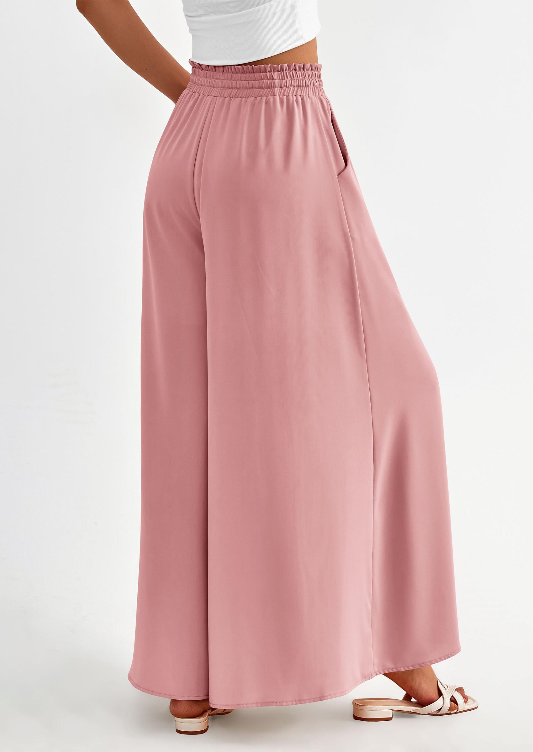 PRETTYGARDEN Women's Summer Wide Leg Palazzo Pants High Waisted Flowy Pockets Trendy Casual Lounge Boho Beach Trousers