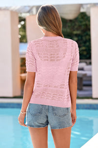 PRETTYGARDEN Summer Crochet Cardigan Sweaters for Women Cropped Button Short Sleeve Sweater Lightweight Knit Spring Tops PRETTYGARDEN