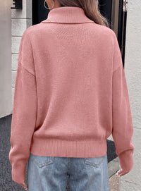 PRETTYGARDEN Womens Turtleneck Sweater Pullover Side Button Fall Clothes  Stretchy Knit,Dropped Shoulder,Ribbed Cuffs,Asymmetrical,Jumper Long Sleeve Tops,Work Office,2026 Winter Casual Outfits