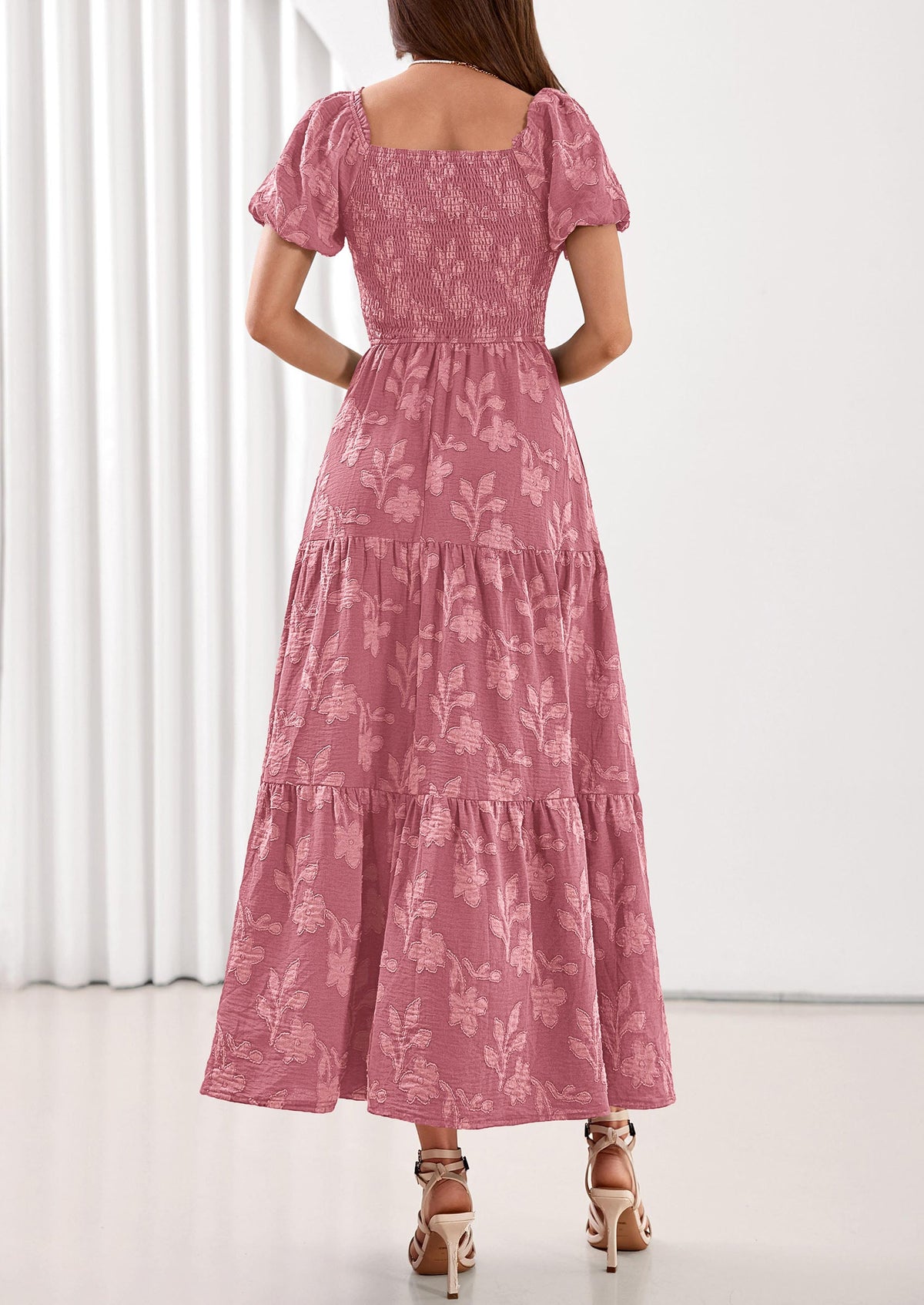PRETTYGARDEN Women's 2026 Summer Boho Maxi Dresses Floral Short Sleeve Square Neck Smocked Flowy Long Dress Vacation Outfits PRETTYGARDEN