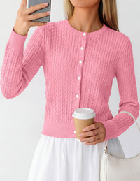 PRETTYGARDEN Women Lightweight Button Up Cardigan Sweaters | Soft Stretchy, Cozy Cable Knit, Long Sleeve Crew Neck, Trendy Cardigans, Cute Casual Outfits, Early Fall Fashion Clothing