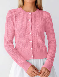 PRETTYGARDEN Women Lightweight Button Up Cardigan Sweaters | Soft Stretchy, Cozy Cable Knit, Long Sleeve Crew Neck, Trendy Cardigans, Cute Casual Outfits, Early Fall Fashion Clothing