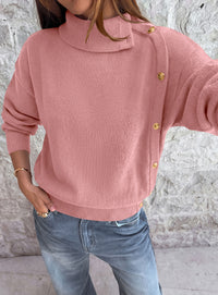 PRETTYGARDEN Womens Turtleneck Sweater Pullover Side Button Fall Clothes  Stretchy Knit,Dropped Shoulder,Ribbed Cuffs,Asymmetrical,Jumper Long Sleeve Tops,Work Office,2026 Winter Casual Outfits