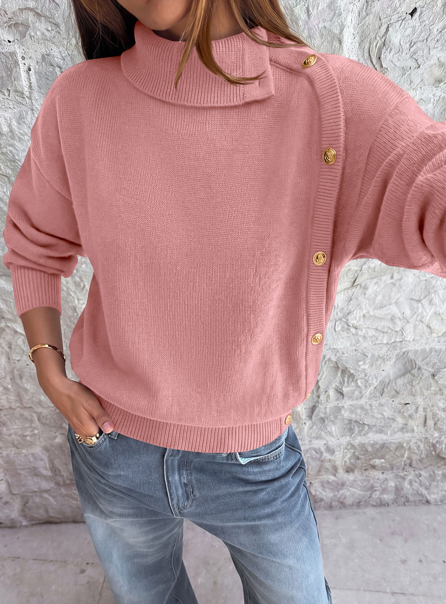 PRETTYGARDEN Womens Turtleneck Sweater Pullover Side Button Fall Clothes  Stretchy Knit,Dropped Shoulder,Ribbed Cuffs,Asymmetrical,Jumper Long Sleeve Tops,Work Office,2026 Winter Casual Outfits