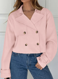 PRETTYGARDEN Cropped Trench Coat For Women Short Jacket  Soft Lightweight Coats, Lapel Double Breasted, Long Sleeve Loose Fit, Casual Work Office Jackets, Fall Winter Outwear