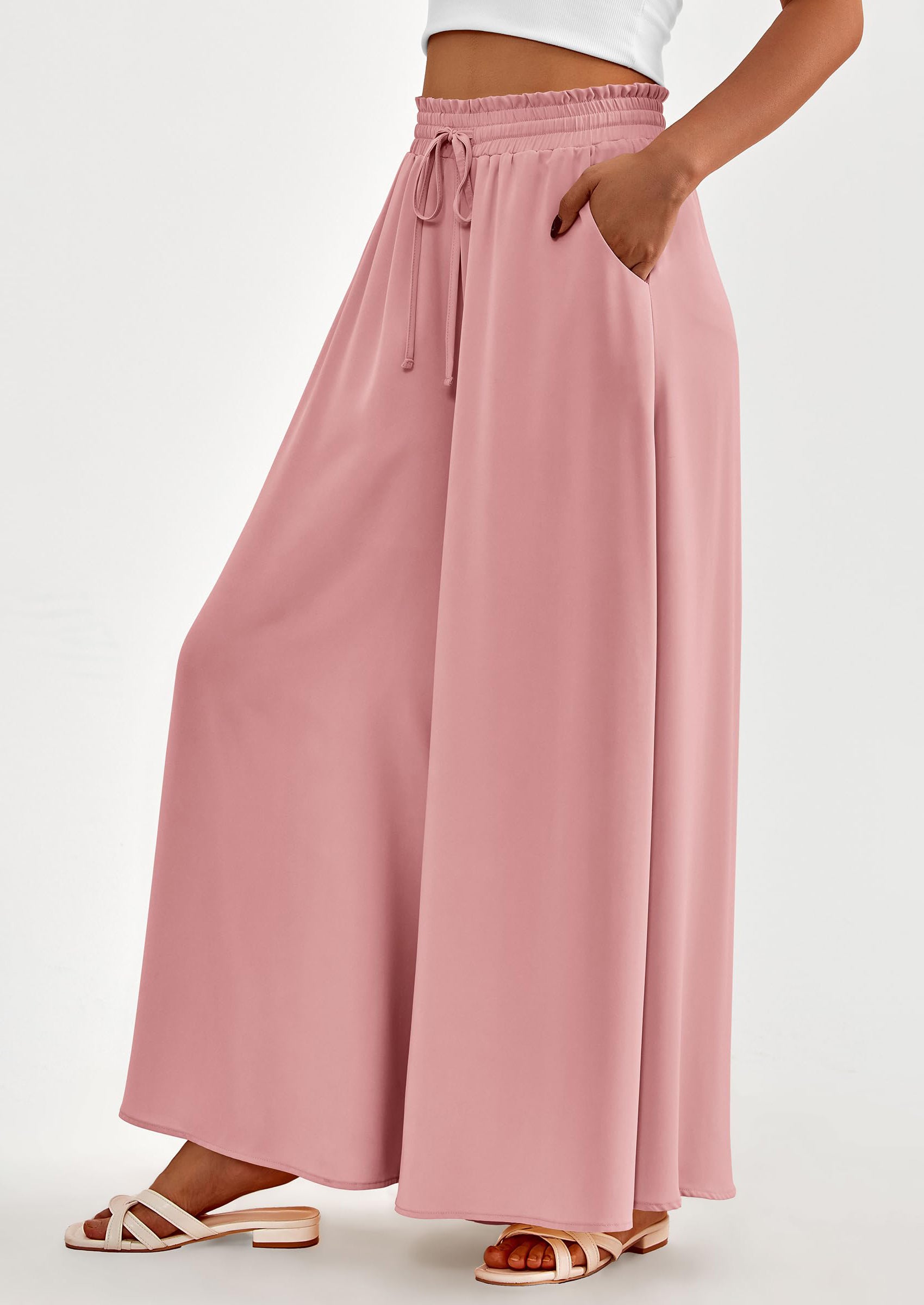 PRETTYGARDEN Women's Summer Wide Leg Palazzo Pants High Waisted Flowy Pockets Trendy Casual Lounge Boho Beach Trousers