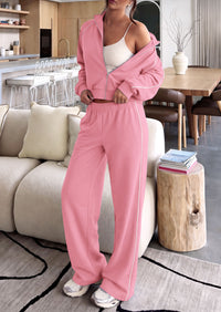 PRETTYGARDEN Women's 2 Piece Sweat Set Casual Fall Outfits | Zip Up Sweatshirt,Wide Leg Pants Sweatsuits,Side Stripes,Matching Lounge Sets,Athletic Wear for Airport,Jogging,Travel,Daily