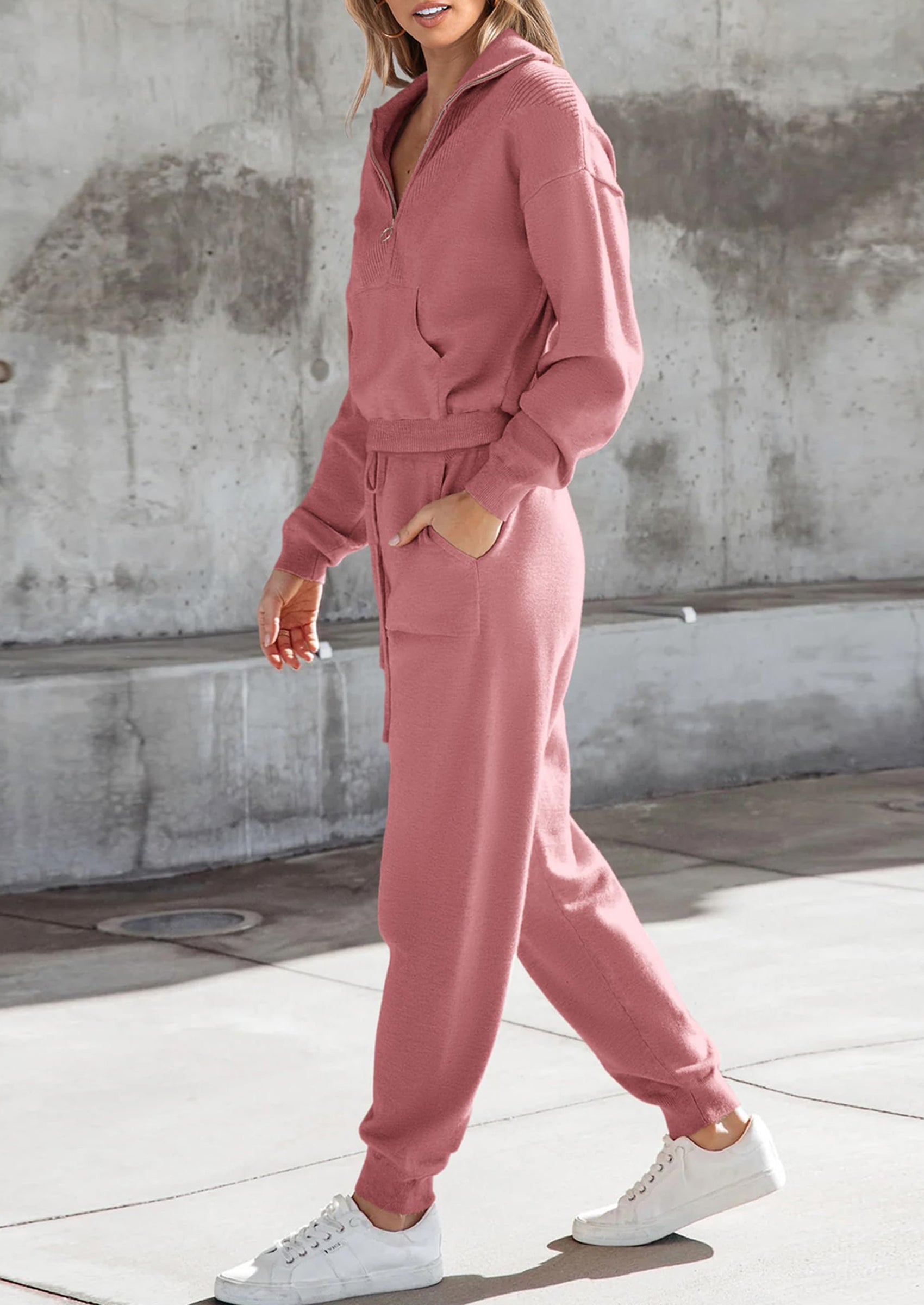 PRETTYGARDEN Women's 2 Piece Sweater Set Pullover Zip Up Sweatshirt Jogger Sweatpants Tracksuit Casual Outfit