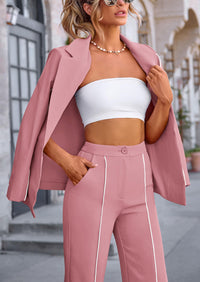 PRETTYGARDEN 2 Piece Blazer Outfits Business Casual Oversized Jacket Wide Leg Work Pants Dressy Suit Set
