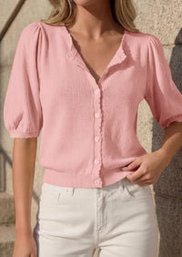 PRETTYGARDEN Puff Short Sleeve Cardigans for Women Lightweight 2026 Summer Shirts Button Up Knit Sweater Tops Spring Clothes PRETTYGARDEN