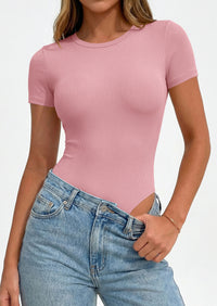 PRETTYGARDEN Body Suits for Womens Summer Tops 2026 Casual Short Sleeve Ribbed Fitted Basic Tee Shirts Spring Fashion Clothes PRETTYGARDEN