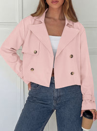 PRETTYGARDEN Cropped Trench Coat For Women Short Jacket  Soft Lightweight Coats, Lapel Double Breasted, Long Sleeve Loose Fit, Casual Work Office Jackets, Fall Winter Outwear