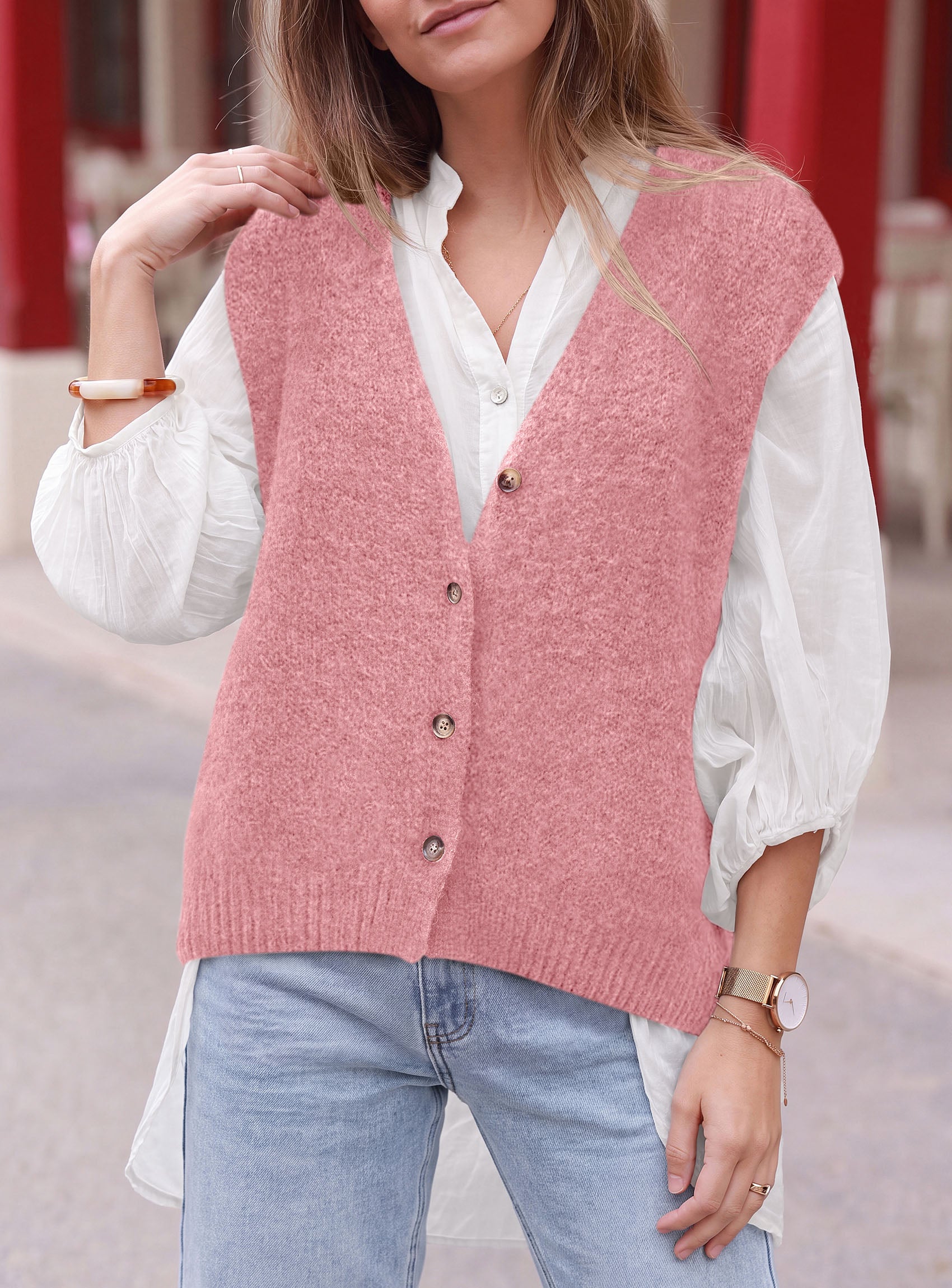 PRETTYGARDEN Womens Fall Sleeveless Button Down Sweater Vest  Soft Knit Fabric, Fashion Deep V Neck, Casual Loose Fit Sweater, Going Out Outfits, 2026 Trendy Winter Clothes