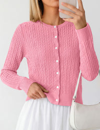 PRETTYGARDEN Women Lightweight Button Up Cardigan Sweaters | Soft Stretchy, Cozy Cable Knit, Long Sleeve Crew Neck, Trendy Cardigans, Cute Casual Outfits, Early Fall Fashion Clothing