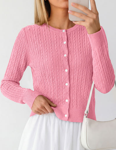 PRETTYGARDEN Women Lightweight Button Up Cardigan Sweaters | Soft Stretchy, Cozy Cable Knit, Long Sleeve Crew Neck, Trendy Cardigans, Cute Casual Outfits, Early Fall Fashion Clothing