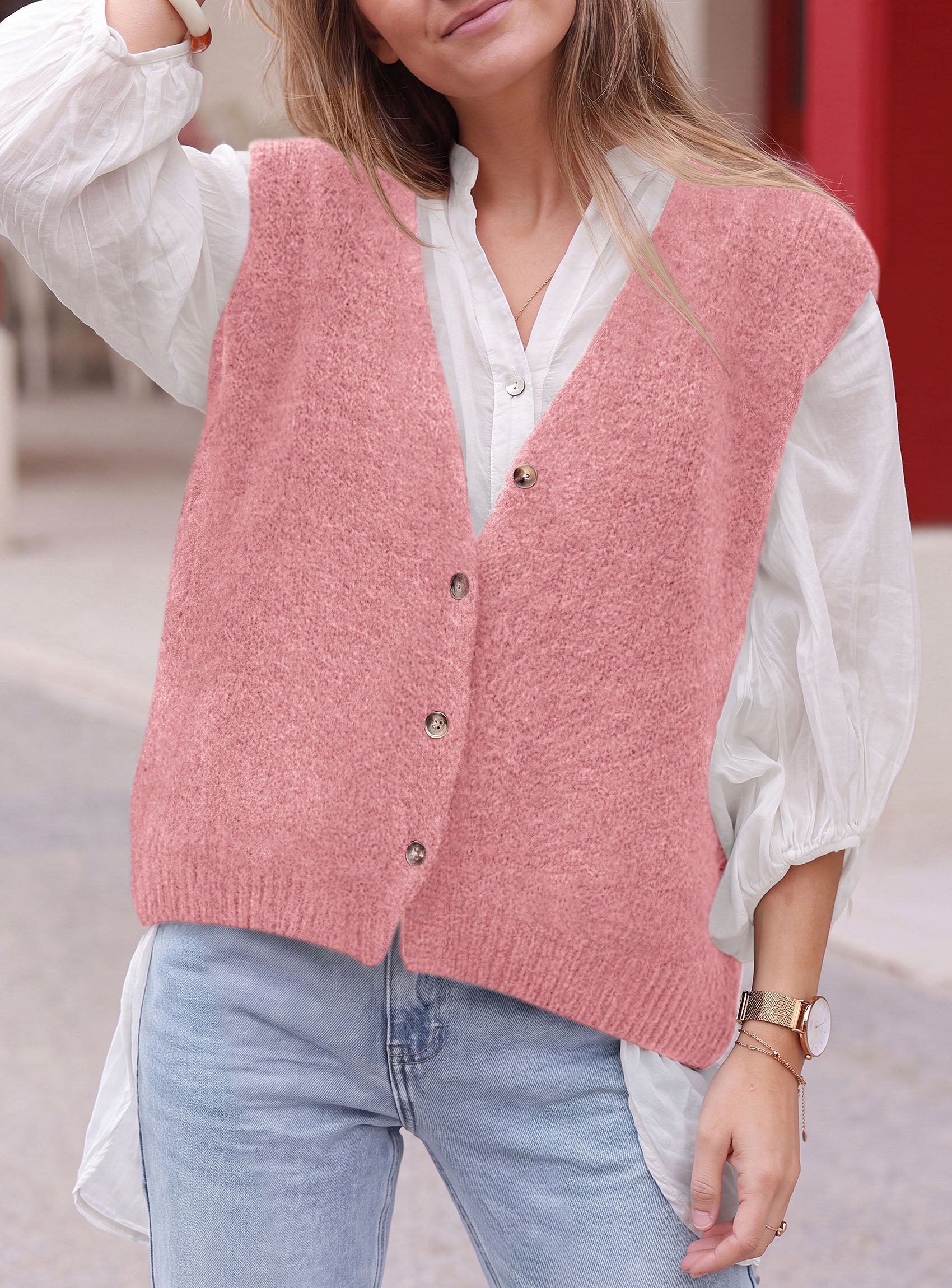 PRETTYGARDEN Womens Fall Sleeveless Button Down Sweater Vest  Soft Knit Fabric, Fashion Deep V Neck, Casual Loose Fit Sweater, Going Out Outfits, 2026 Trendy Winter Clothes