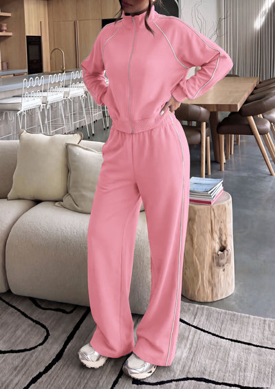 PRETTYGARDEN Women's 2 Piece Sweat Set Casual Fall Outfits | Zip Up Sweatshirt,Wide Leg Pants Sweatsuits,Side Stripes,Matching Lounge Sets,Athletic Wear for Airport,Jogging,Travel,Daily