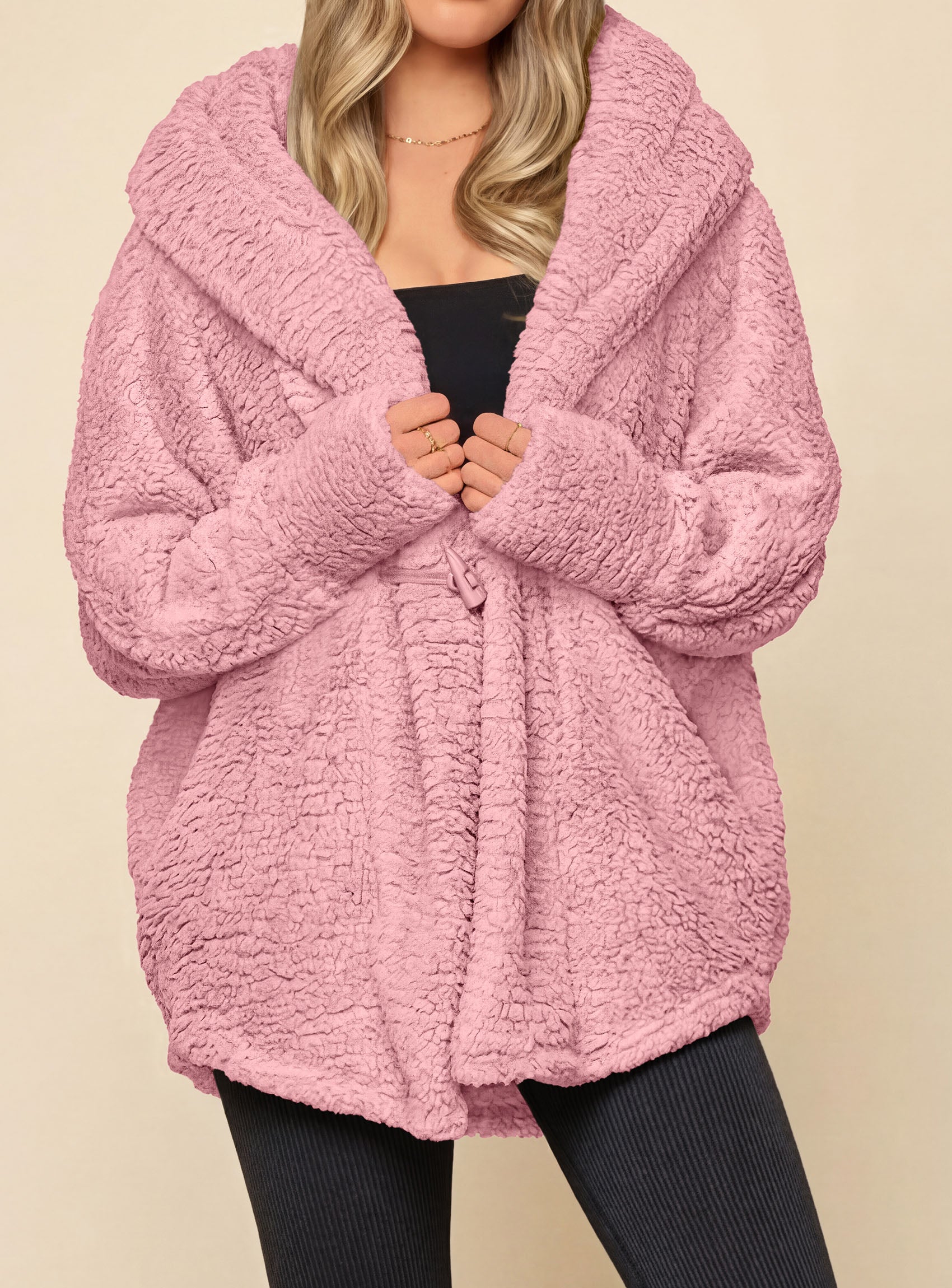 PRETTYGARDEN Women's Winter Warm Coats Hooded Faux Fur Sherpa Jacket  Fuzzy Fleece, Thumb Holes, Long Sleeve Pockets, Teddy Bear Jackets, Trendy Casual Fall Clothes, Holiday Going Out Outfits