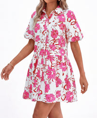 PRETTYGARDEN Womens Summer Dresses 2026 Casual Puff Sleeve Button Down Mini Shirt Dress Boho Floral Babydoll Sun Dress PRETTYGARDEN