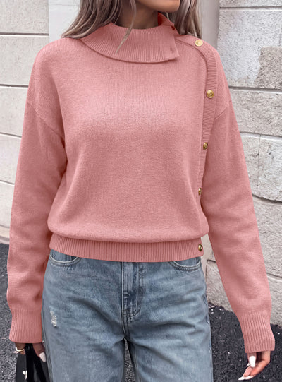 PRETTYGARDEN Womens Turtleneck Sweater Pullover Side Button Fall Clothes  Stretchy Knit,Dropped Shoulder,Ribbed Cuffs,Asymmetrical,Jumper Long Sleeve Tops,Work Office,2026 Winter Casual Outfits