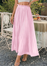 PRETTYGARDEN Pleated Long Skirts for Women Summer Vacation Outfits 2026 Spring Elastic Waisted Flowy Chiffon A-Line Midi Skirt PRETTYGARDEN