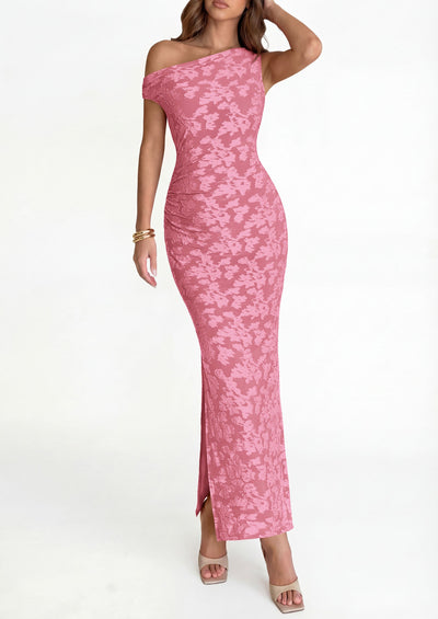 PRETTYGARDEN Womens Floral One Shoulder Maxi Dress 2026 Summer Spring Bodycon Ruched Side Slit Elegant Cocktail Party Dresses PRETTYGARDEN