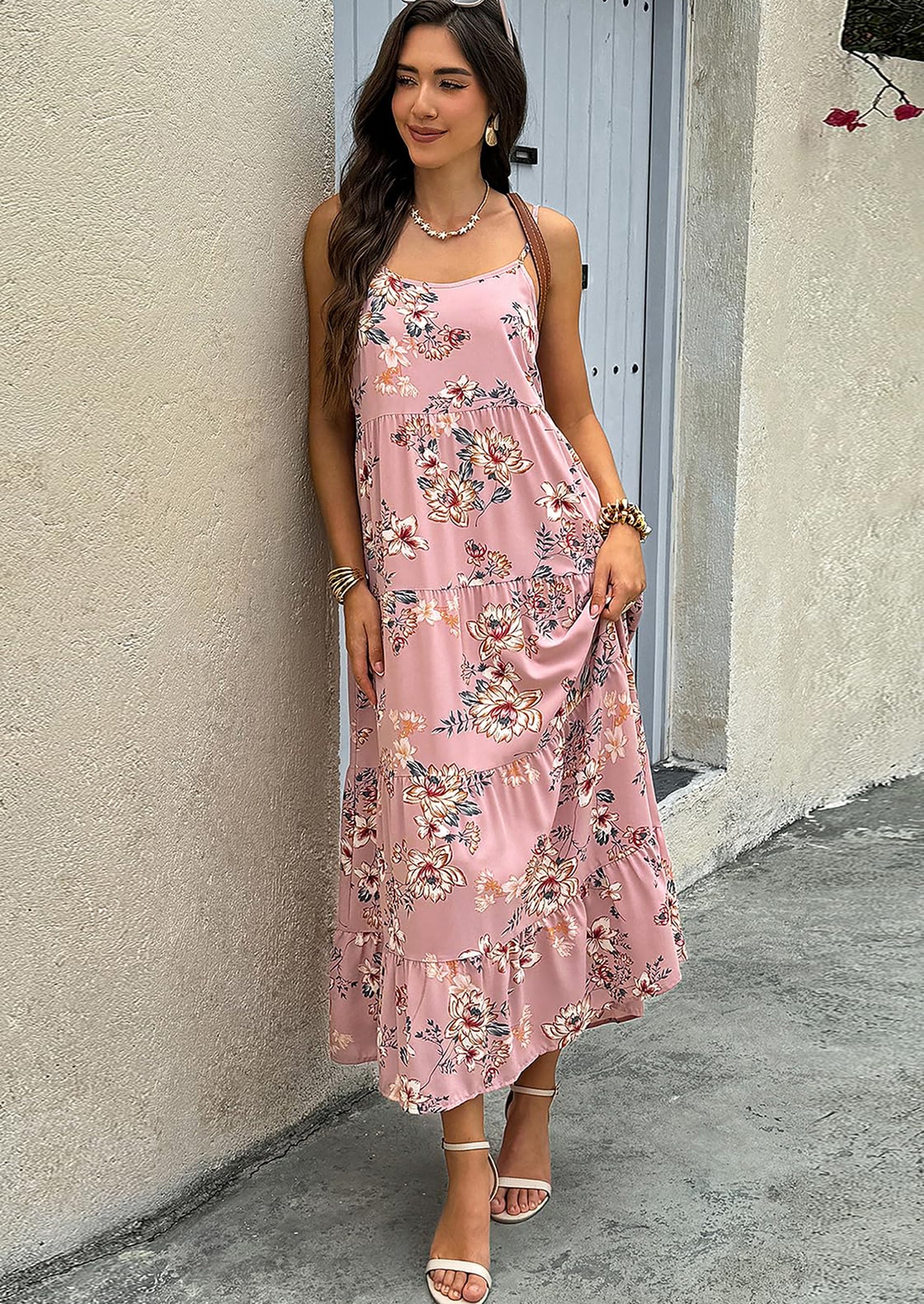 PRETTYGARDEN Women Summer Dresses Spaghetti Strap Scoop Neck Floral Maxi Dress Flowy Boho Long Sundress with Pockets