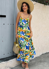 PRETTYGARDEN Women Summer Dresses Spaghetti Strap Scoop Neck Floral Maxi Dress Flowy Boho Long Sundress with Pockets