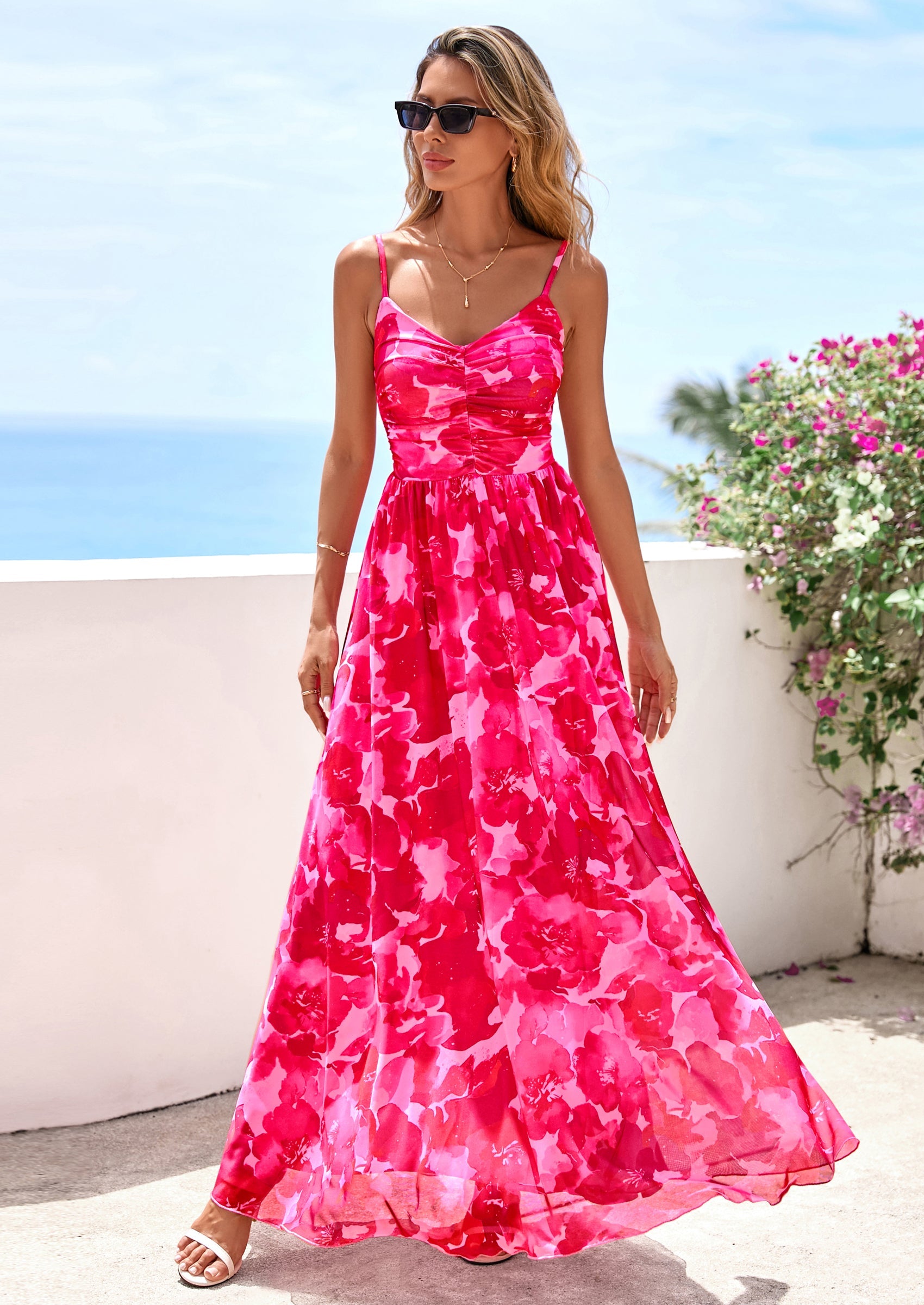 PRETTYGARDEN Women's Floral Maxi Dress Summer Outfits Spaghetti Strap Flowy Long Sundress Beach Vacation Boho Dresses PRETTYGARDEN