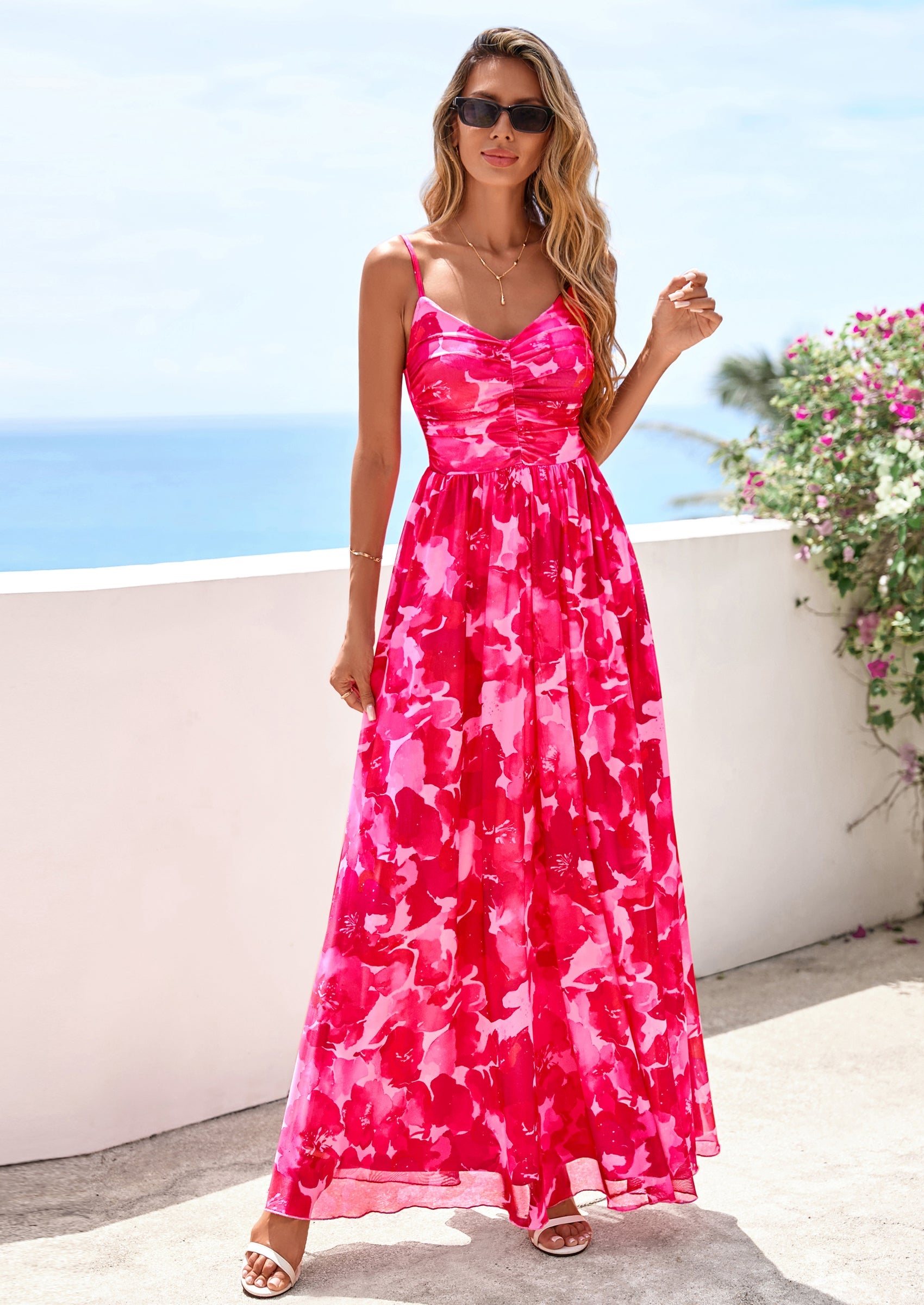 PRETTYGARDEN Women's Floral Maxi Dress Summer Outfits Spaghetti Strap Flowy Long Sundress Beach Vacation Boho Dresses PRETTYGARDEN