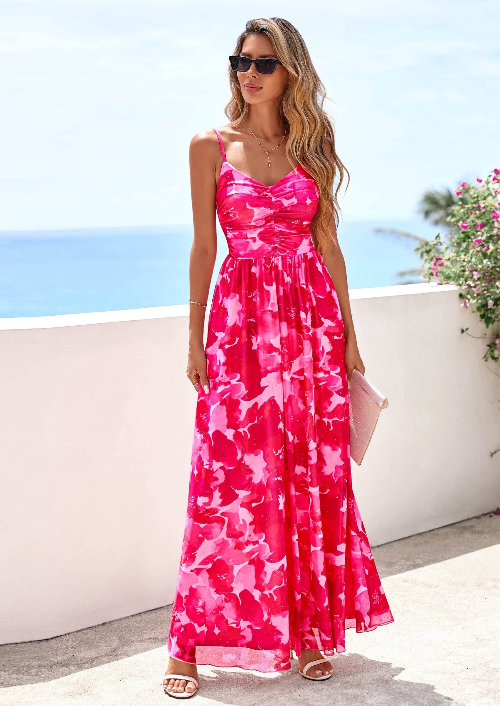 PRETTYGARDEN Women's Floral Maxi Dress Summer Outfits Spaghetti Strap Flowy Long Sundress Beach Vacation Boho Dresses PRETTYGARDEN