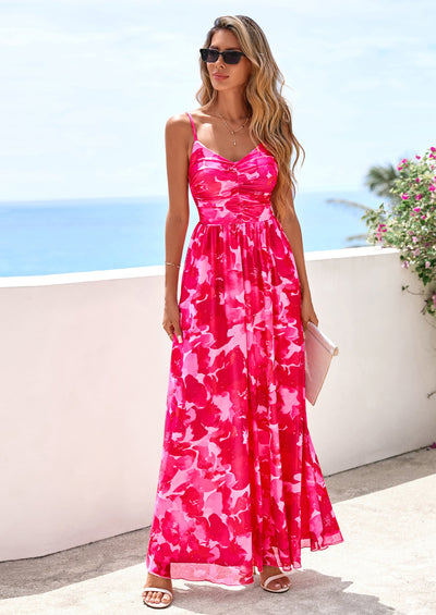 PRETTYGARDEN Women's Floral Maxi Dress Summer Outfits Spaghetti Strap Flowy Long Sundress Beach Vacation Boho Dresses PRETTYGARDEN