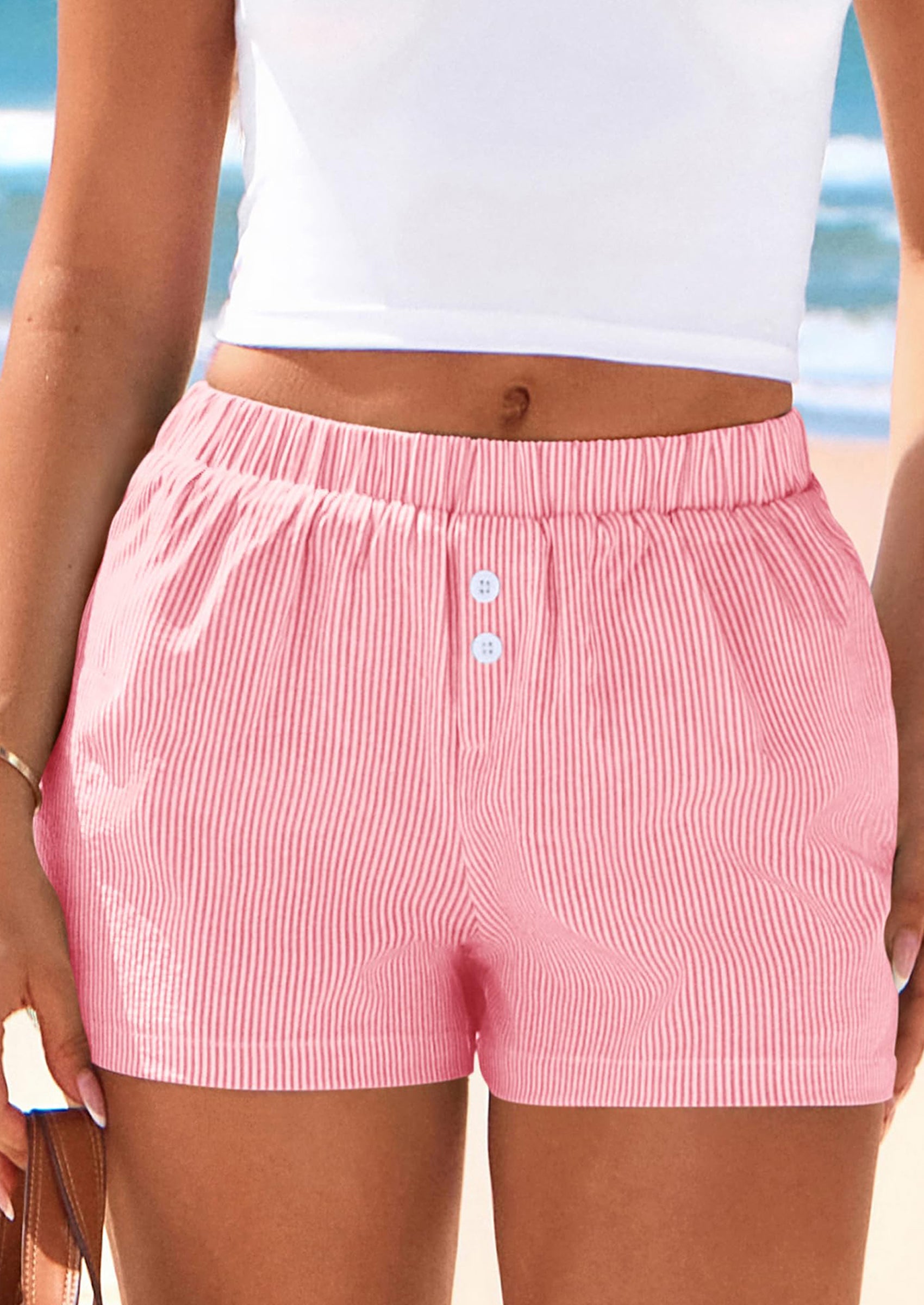 BTFBM Striped Boxer Shorts for Women Summer Elastic Waist Y2k Vacation Beach Bottoms Lounge Sleep Pj Pajama Shorts