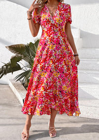 PRETTYGARDEN Women's Summer Maxi Dress Casual Wrap Floral Boho Short Sleeve V Neck Split Ruffle Beach Long Dresses