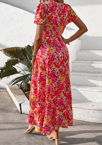 PRETTYGARDEN Women's Summer Maxi Dress Casual Wrap Floral Boho Short Sleeve V Neck Split Ruffle Beach Long Dresses