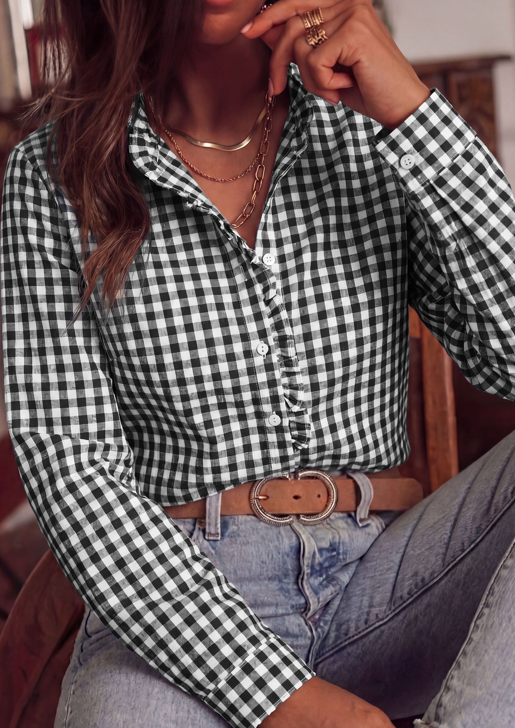 PRETTYGARDEN Womens Long Sleeve Button Down Shirts | Soft Cotton Fabric, Fashion Plaid Shirt, Basic Collared V Neck, Work Business Casual Blouses, 2026 Fall Trendy Outfits