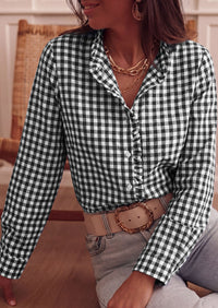 PRETTYGARDEN Womens Long Sleeve Button Down Shirts | Soft Cotton Fabric, Fashion Plaid Shirt, Basic Collared V Neck, Work Business Casual Blouses, 2026 Fall Trendy Outfits