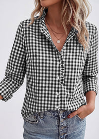 PRETTYGARDEN Womens Long Sleeve Button Down Shirts | Soft Cotton Fabric, Fashion Plaid Shirt, Basic Collared V Neck, Work Business Casual Blouses, 2026 Fall Trendy Outfits