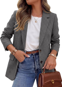 PRETTYGARDEN Fall Blazers for Women Business Casual | Long Sleeve Plaid Houndstooth, Notch Lapel Pockets, Oversized Blazer Outerwear, Trendy Suit Jackets, 2026 Winter Work Outfits