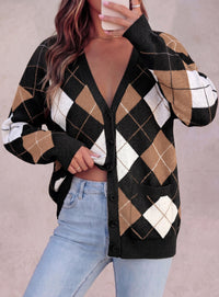 PRETTYGARDEN Women's Cardigan Argyle Winter Sweaters | Cozy Warm Chunky Knit, Long Sleeve V Neck, Color Block Plaid, Button Up Pocket,Trendy Fall Jackets, Holiday Going Out Outfits