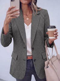 PRETTYGARDEN Fall Blazers for Women Business Casual | Long Sleeve Plaid Houndstooth, Notch Lapel Pockets, Oversized Blazer Outerwear, Trendy Suit Jackets, 2026 Winter Work Outfits